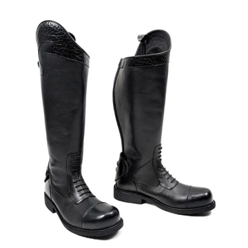 Riding Boots Wanita Black List Croco Cow Leather